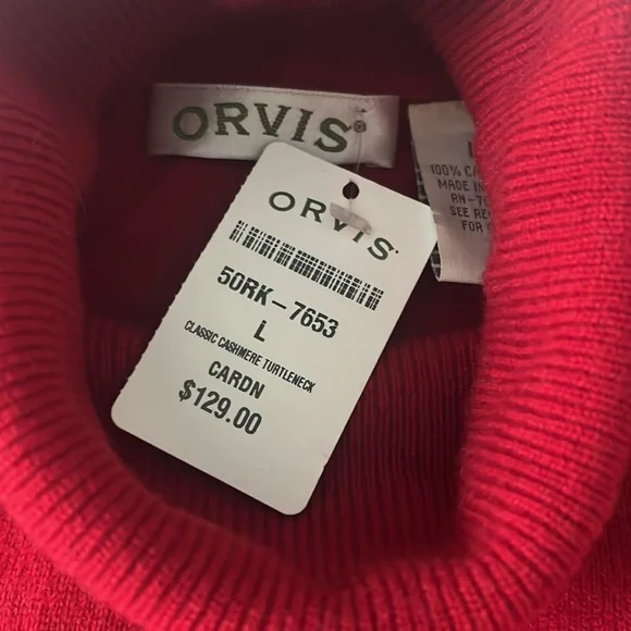 Orvis Bold Red Turtleneck Sweater 100% Cashmere - Picture 3 of 5